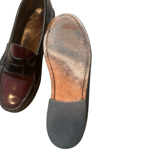 GH Bass & Co Weejuns Mens 9.5D Logan Flat Strap Loafers Wine Leather Slip-ons - Picture 5 of 10